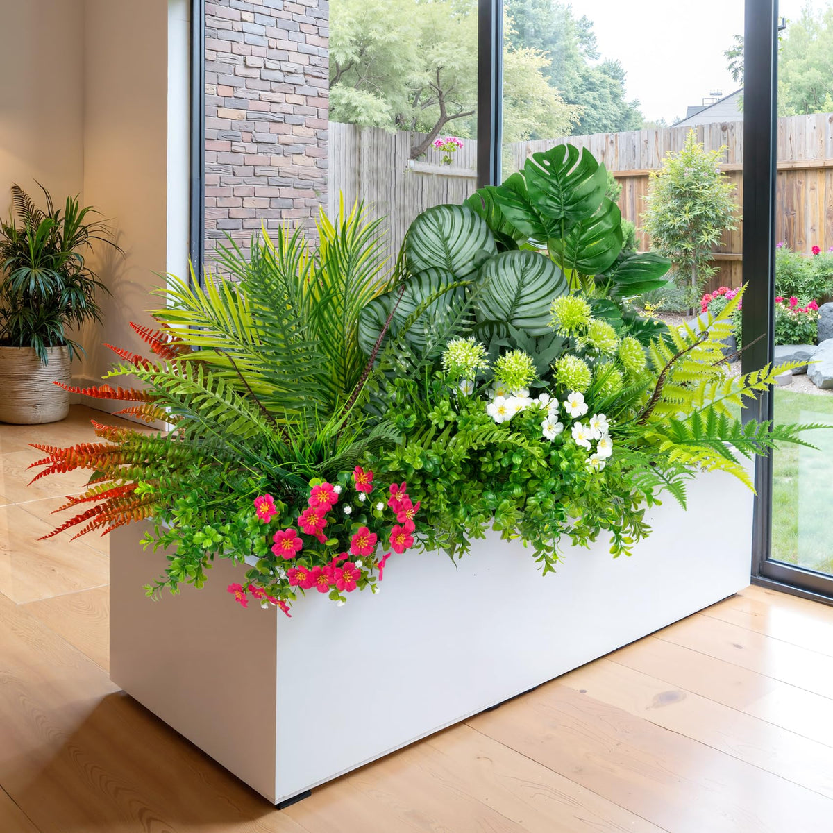 Besteek window box display artificial plants bring vibrant, maintenance-free greenery