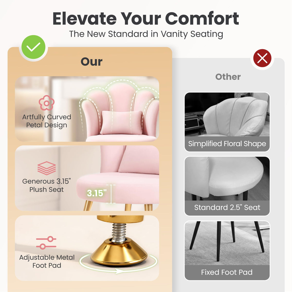 BestGlory Gold metal legs provide a sturdy, stylish foundation for any room