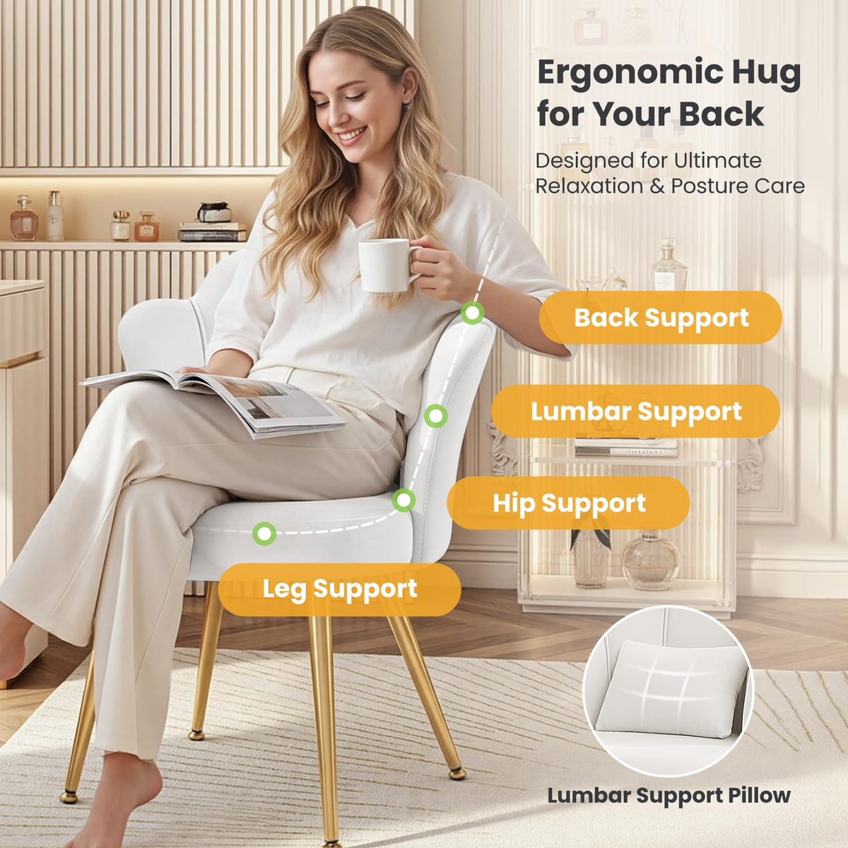 BestGlory Petal vanity chair adjustable feet ensure level seating on uneven floors