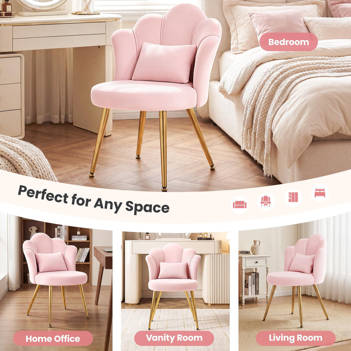 BestGlory Pink vanity chair fits tight spaces in home rooms