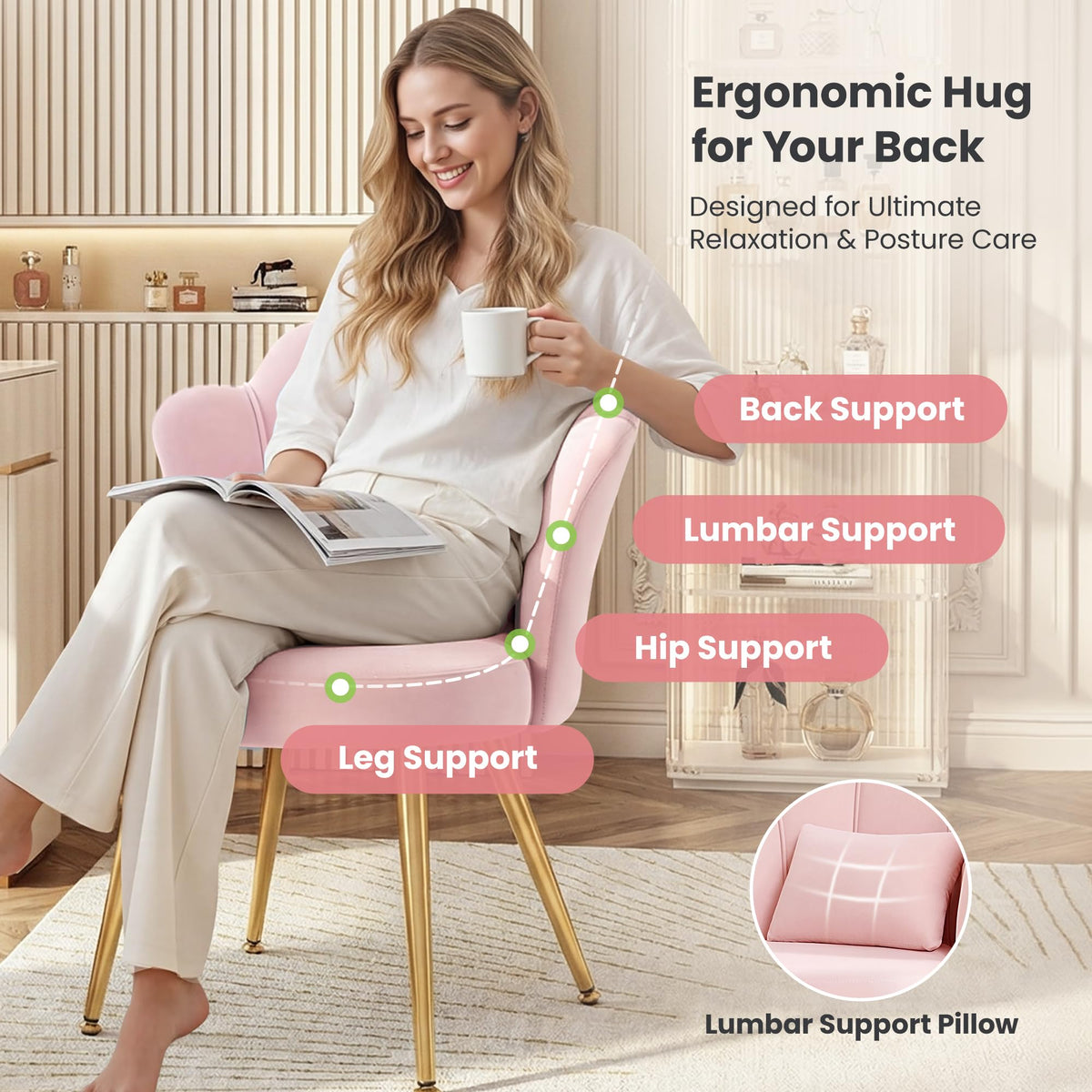 BestGlory Vanity chair with adjustable feet stays level on uneven floors