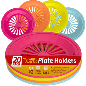 Besti 10-inch plate holders in pink secure plates with spill-free dining.