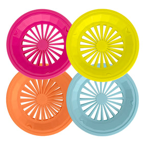 Besti plate holders shown in use, dishwasher-safe for quick cleanup.