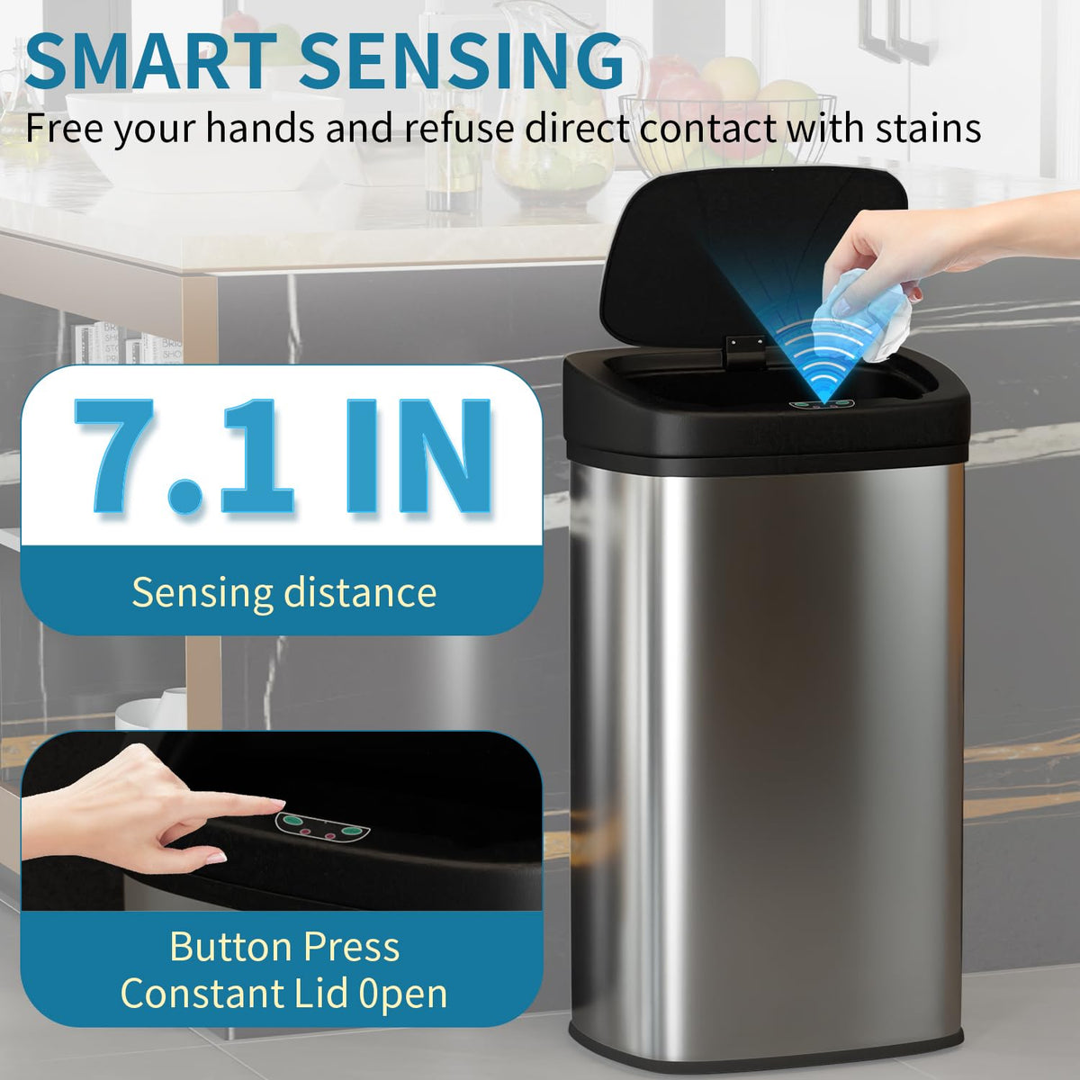 BestOffice 82L office-use bin blends functionality with modern stainless style.