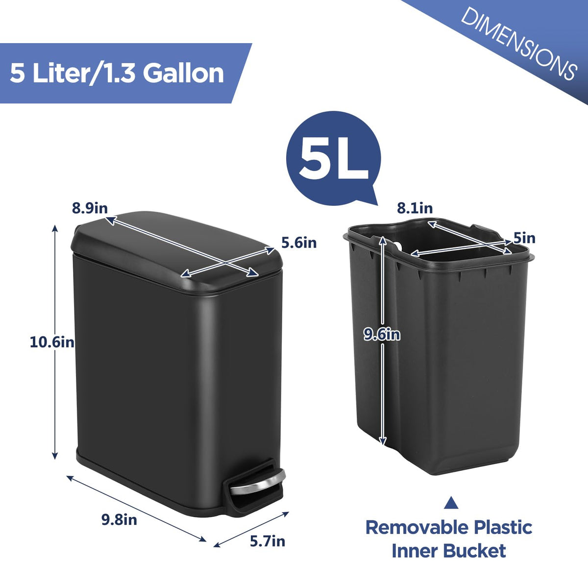 BestOffice compact trash bin suited for office, bathroom, or bedroom.