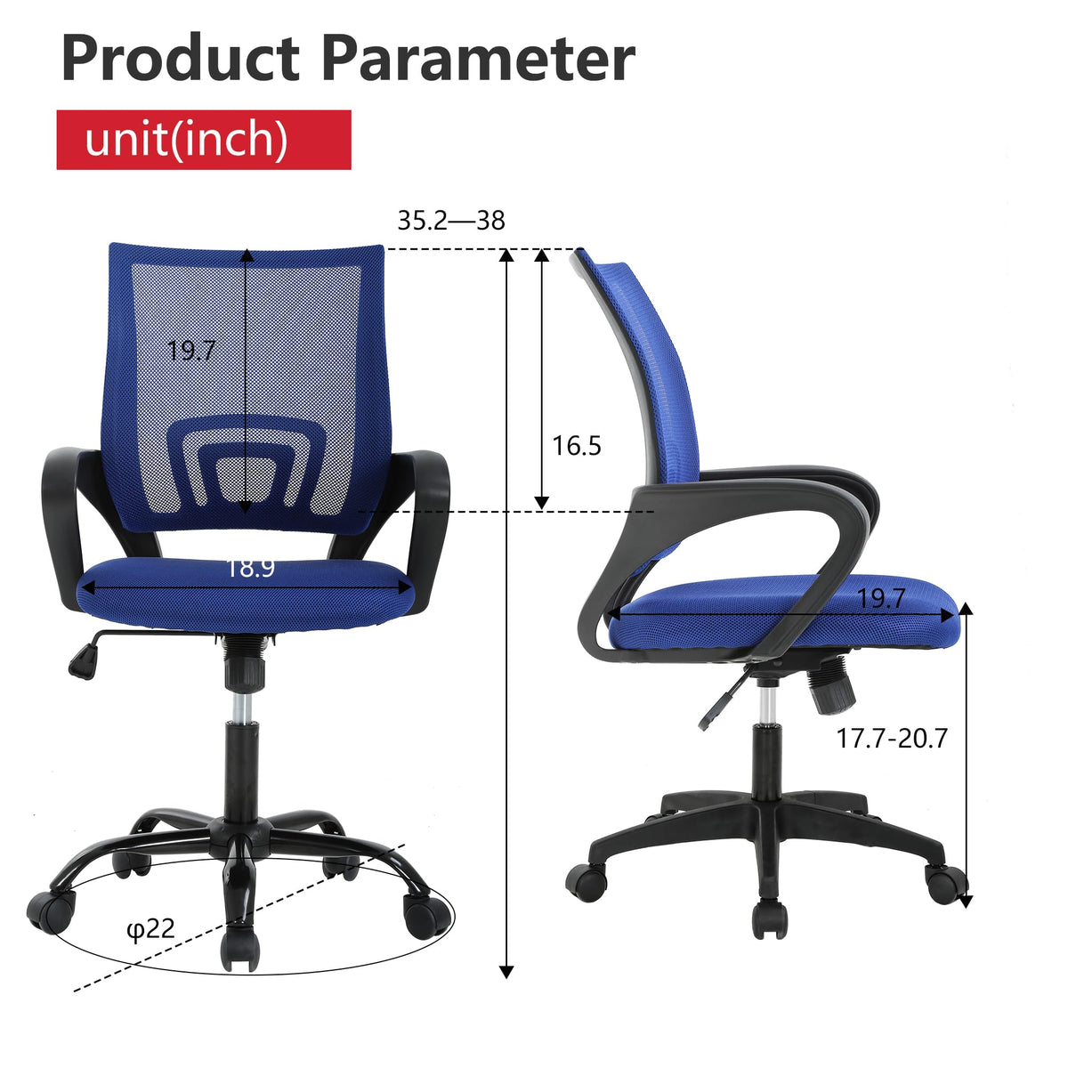 BestOffice dark blue sponge seat cushions provide flexible support for prolonged sitting.