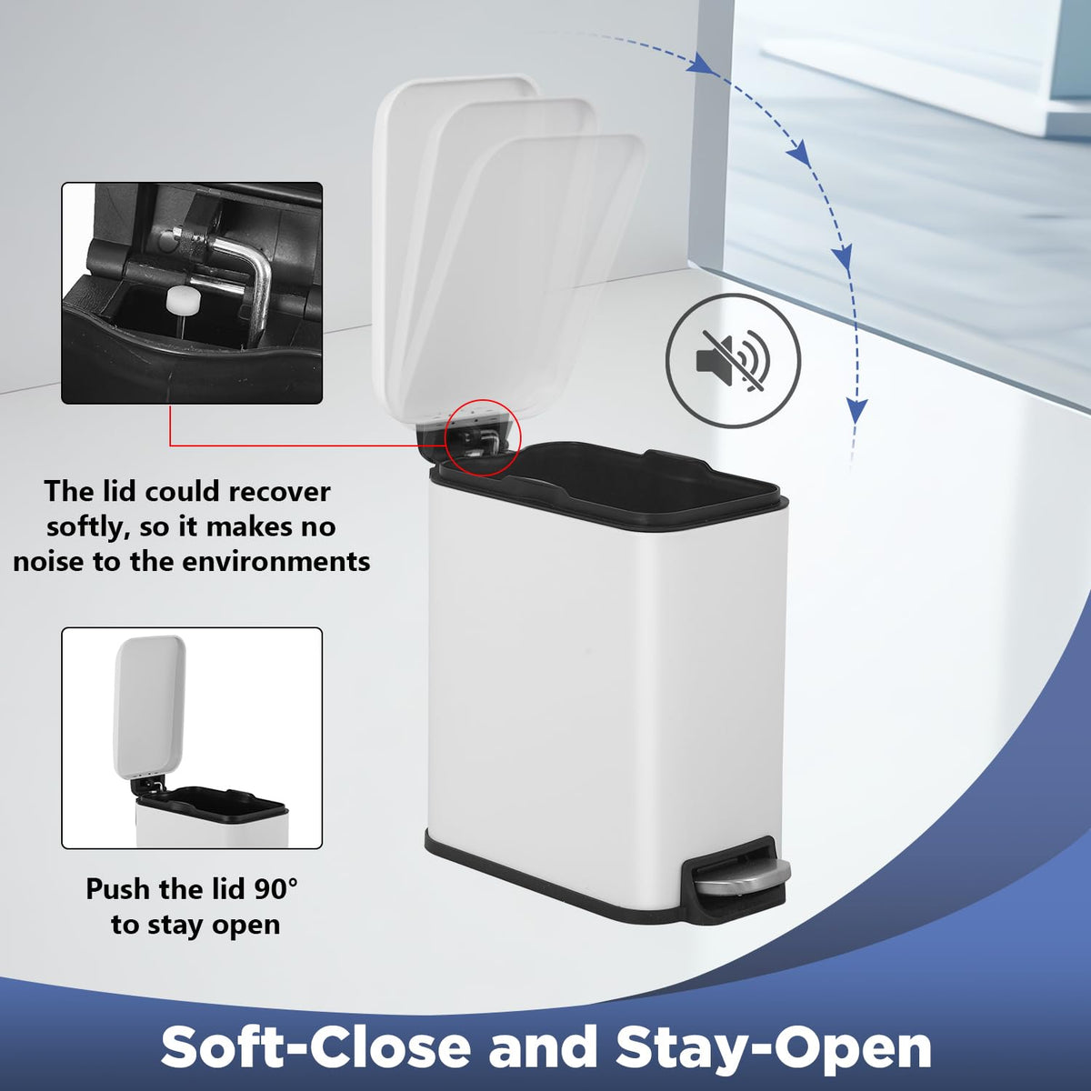 BestOffice durable pedal trash can for hands-free waste disposal.
