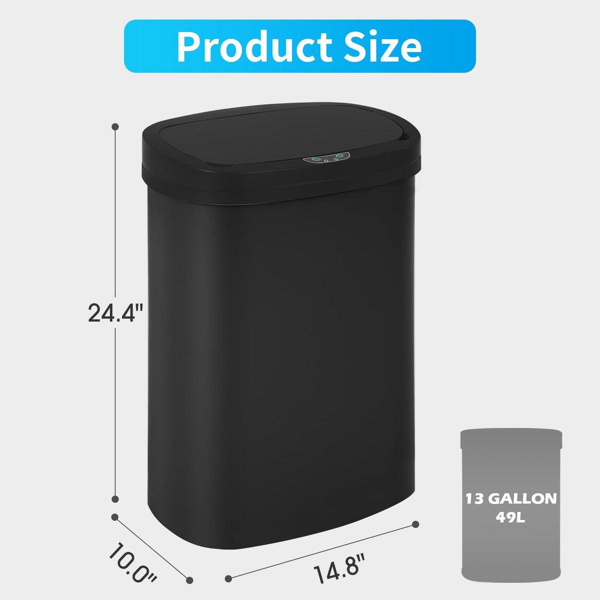 BestOffice battery powered trash can using 4 C batteries for long life.
