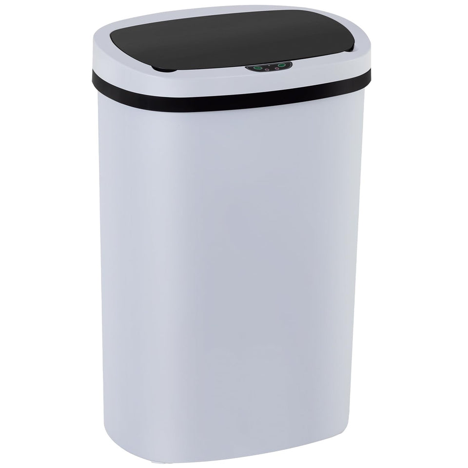 BestOffice 13-gallon automatic trash can with lid in white for hands-free, hygienic waste disposal