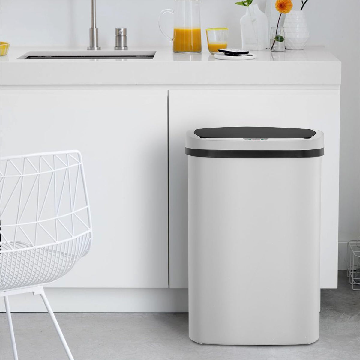 BestOffice trash can powered by four C batteries for cordless, long-lasting use