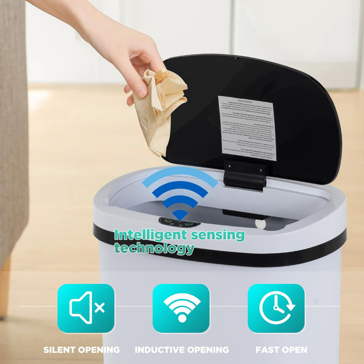 BestOffice sensor lid opens smoothly for touchless, convenient waste disposal