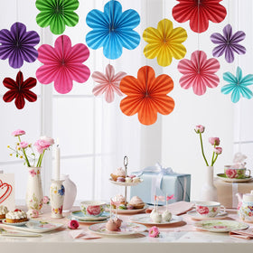 BestoFun Cinco de Mayo decor with multi-colored paper fans for celebration.