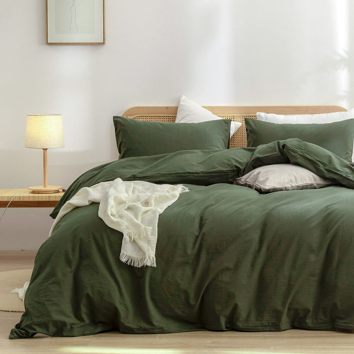 BESTOUCH olive green duvet cover with linen-like softness for a cozy bed