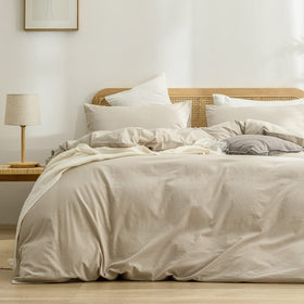 Bestouch duvet cover set in almond milk grey, king size, front view with soft linen-inspired texture