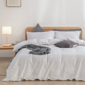 Bestouch duvet cover set in soft washed cotton with linen-like texture for a bright white Queen bed