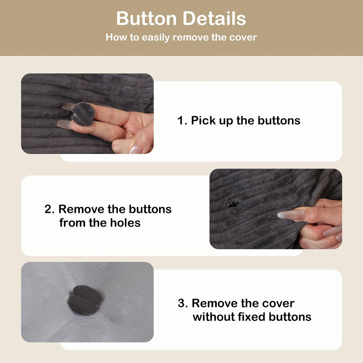 BestRoyal removable cover close-up shows easy zipper and washable protection