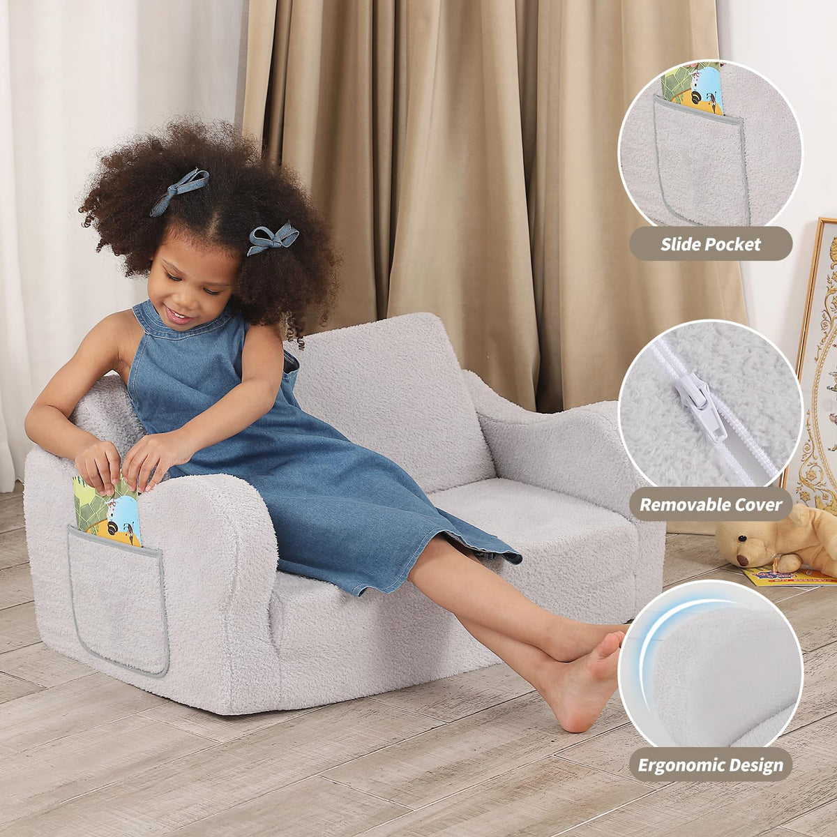 BestRoyal toddler couch fold-out grey provides a cozy relax mat for play and reading