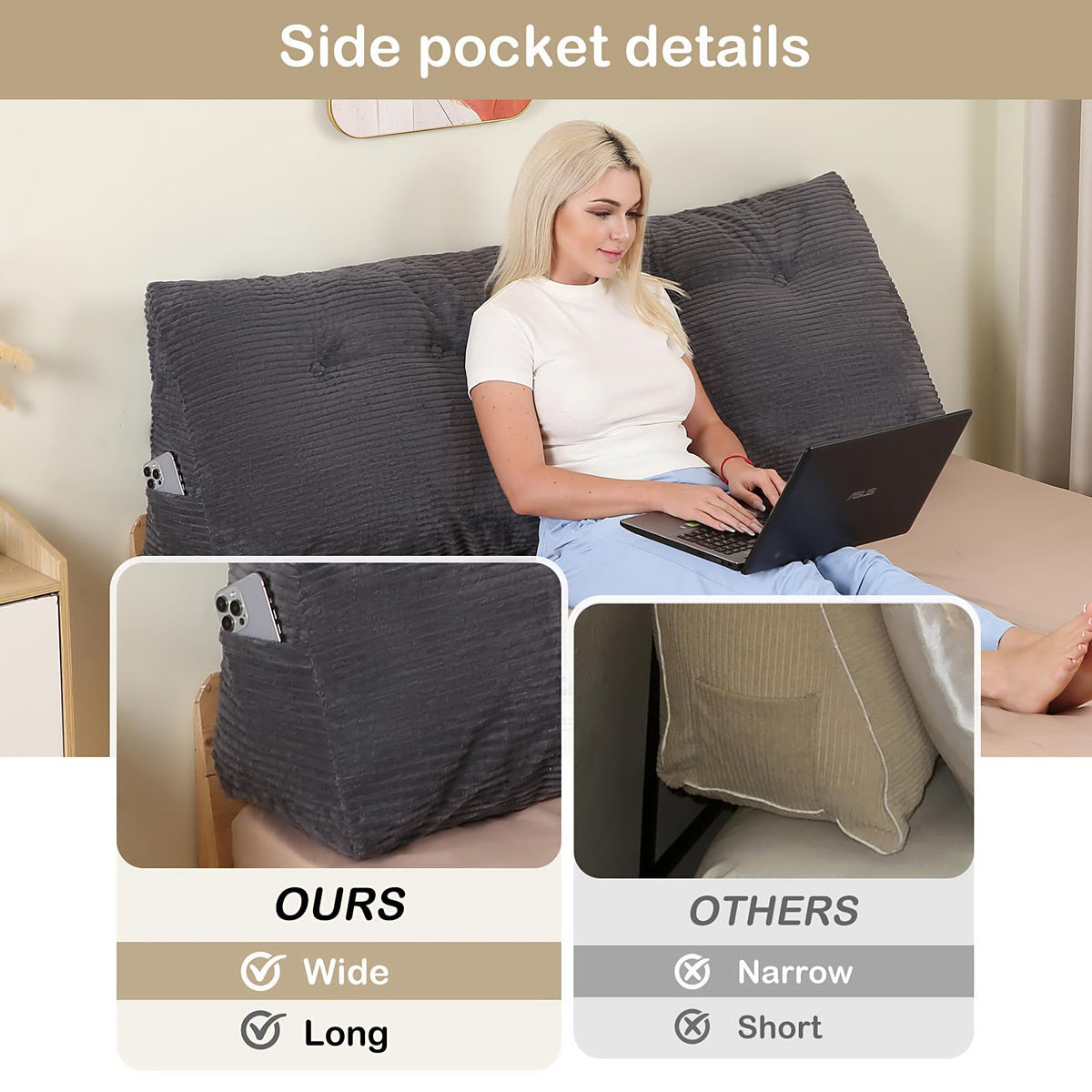 BestRoyal headboard wedge used for reading on bed, cozy and stable