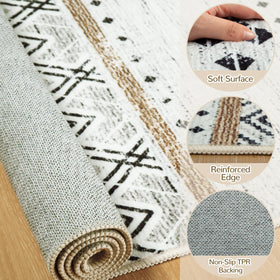 BESTSWEETIE geometry rug in bedroom adds warmth and a neutral focal point.