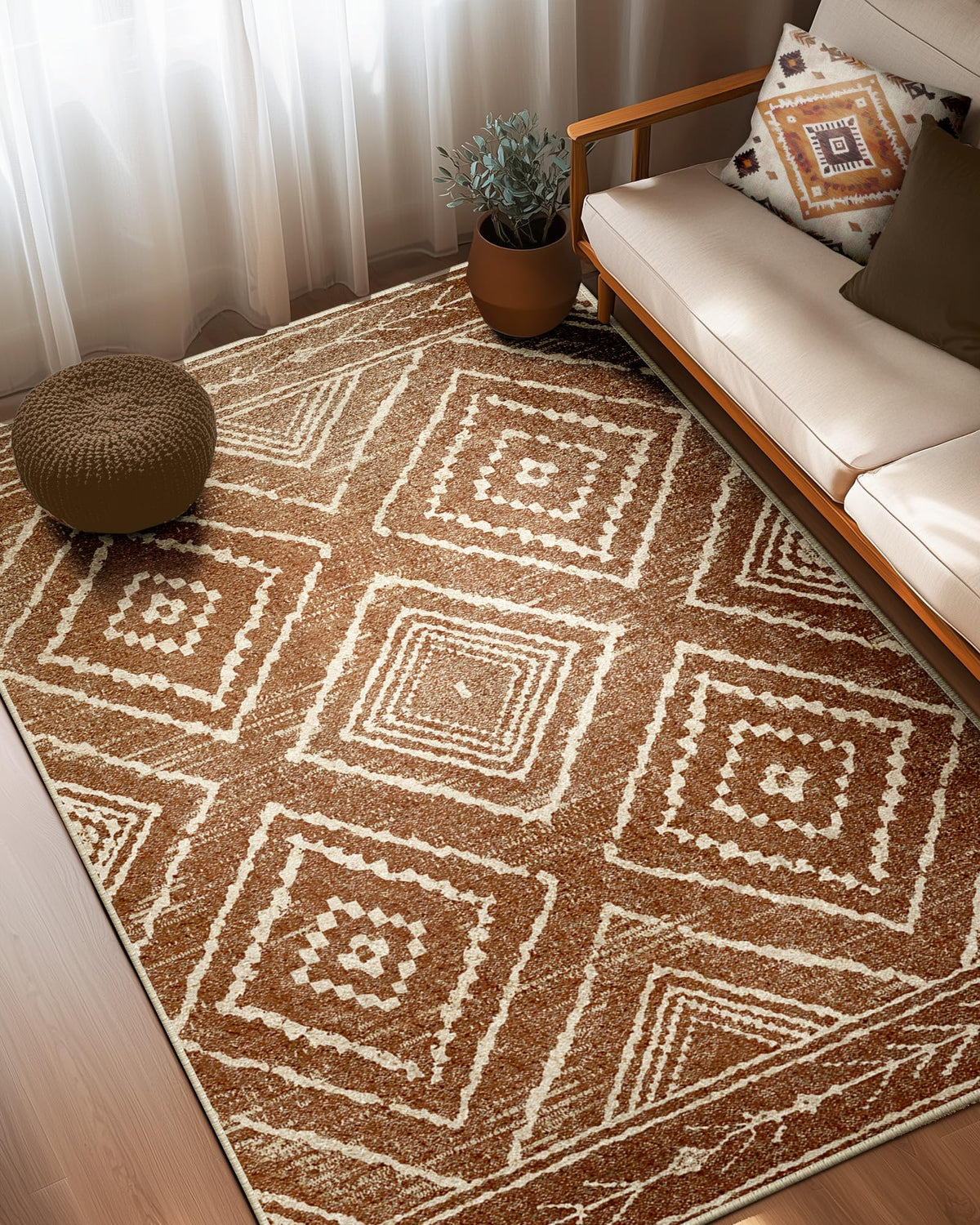 BESTSWEETIE 5x7 rug in yellowbrown and cream with plush faux wool for soft underfoot.