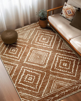 BESTSWEETIE 5x7 rug in yellowbrown and cream with plush faux wool for soft underfoot.