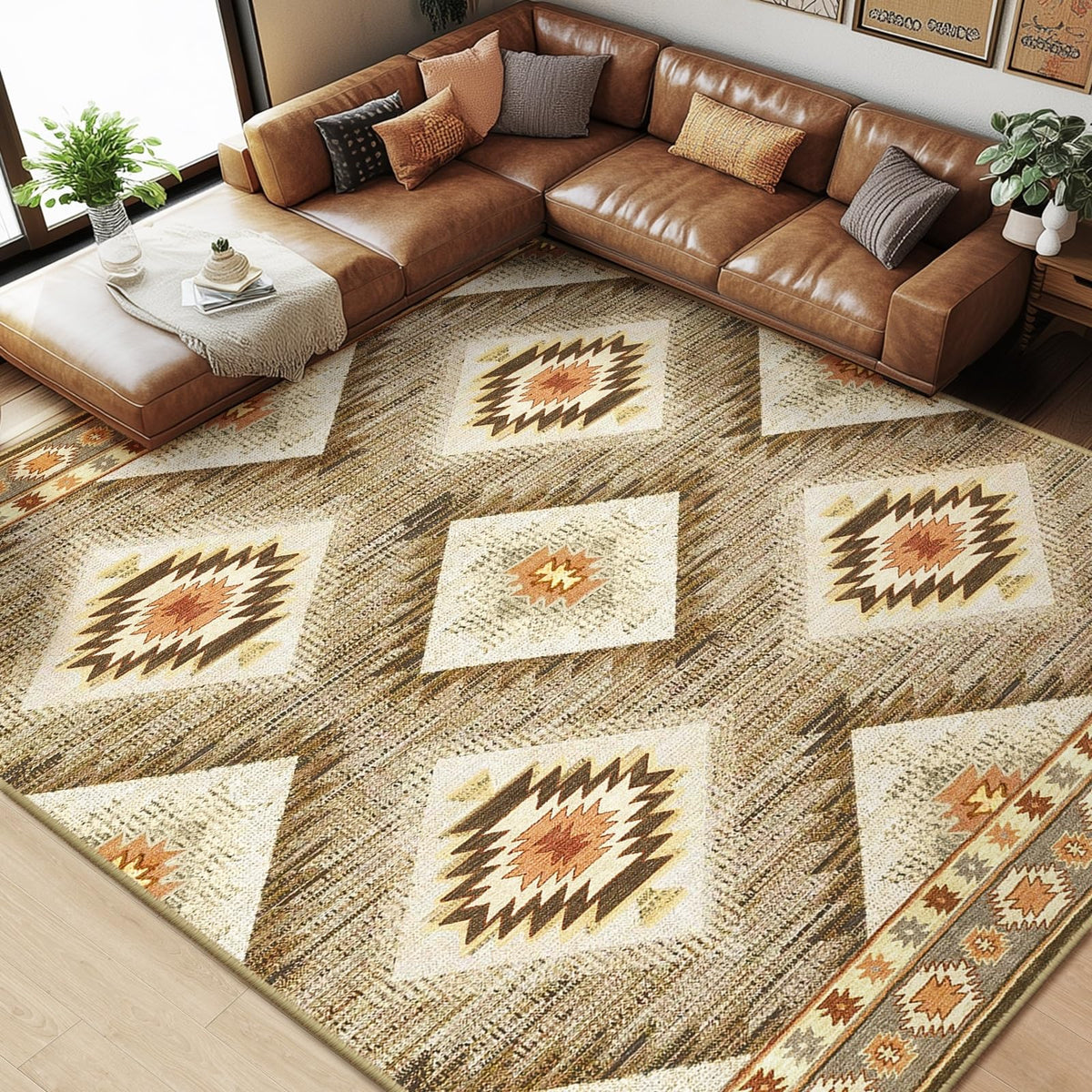 BESTSWEETIE area rug 8x10 cream camel pattern adds cozy charm to living rooms