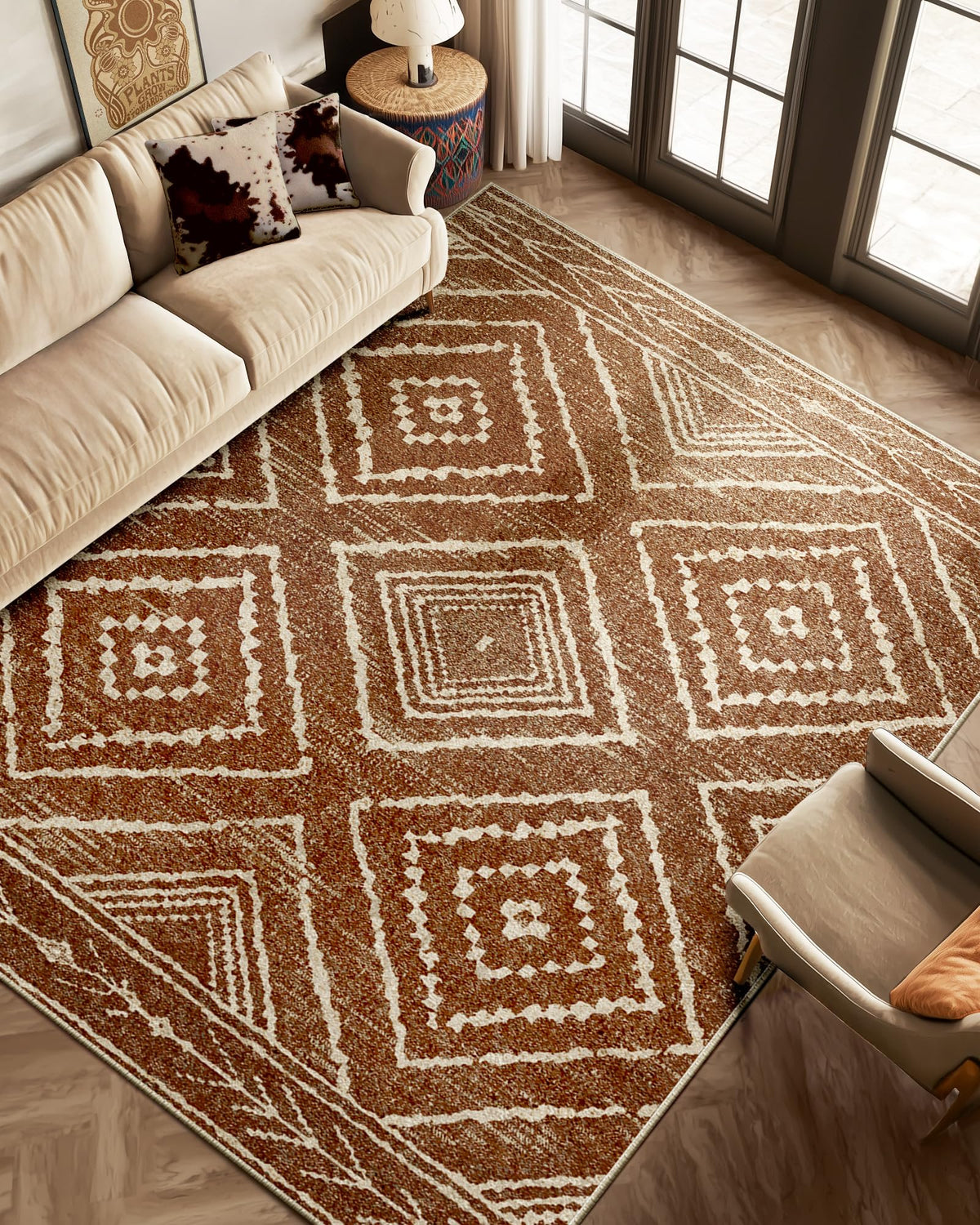 BESTSWEETIE area rug 8x10 in warm yellow-brown cream for easy refreshing spaces