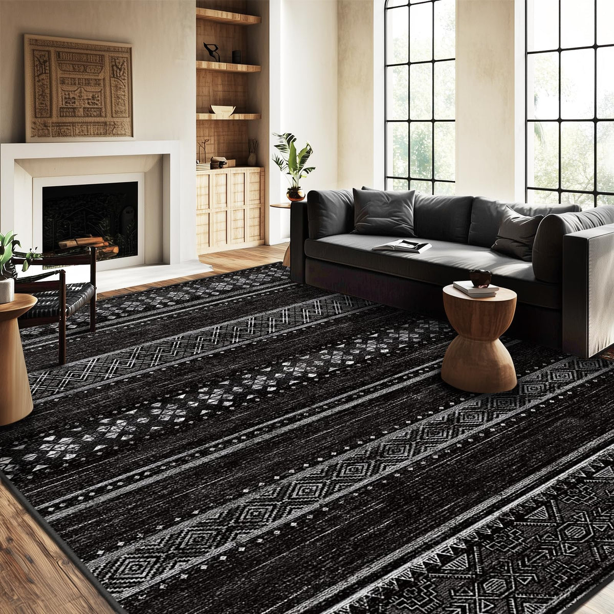Bestsweetie geometry rug 5x7 black and white for a modern living space