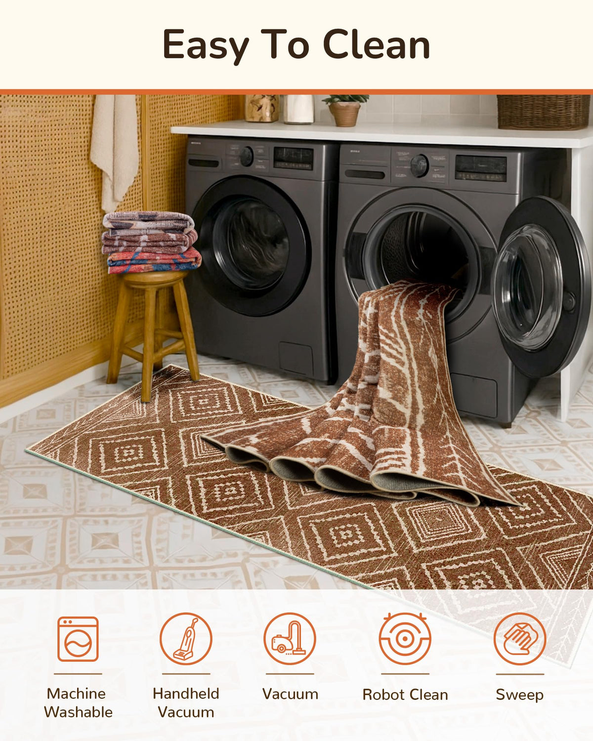 BESTSWEETIE machine-washable rug close-up demonstrates quick, convenient cleaning.