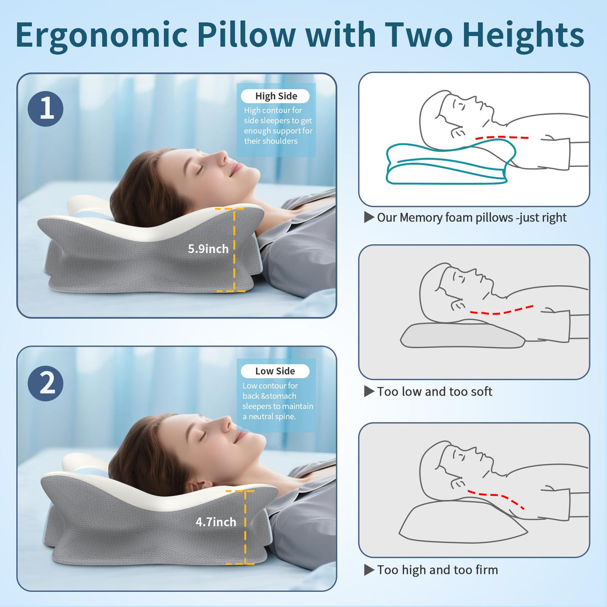 Besyodo dual-height neck pillow adapts to sleep position.