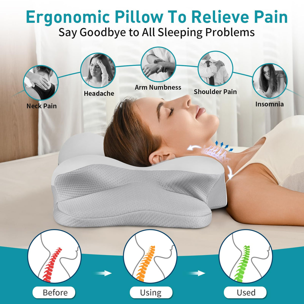 Two heights of 5.3 and 3.7 inches fit multiple sleep positions