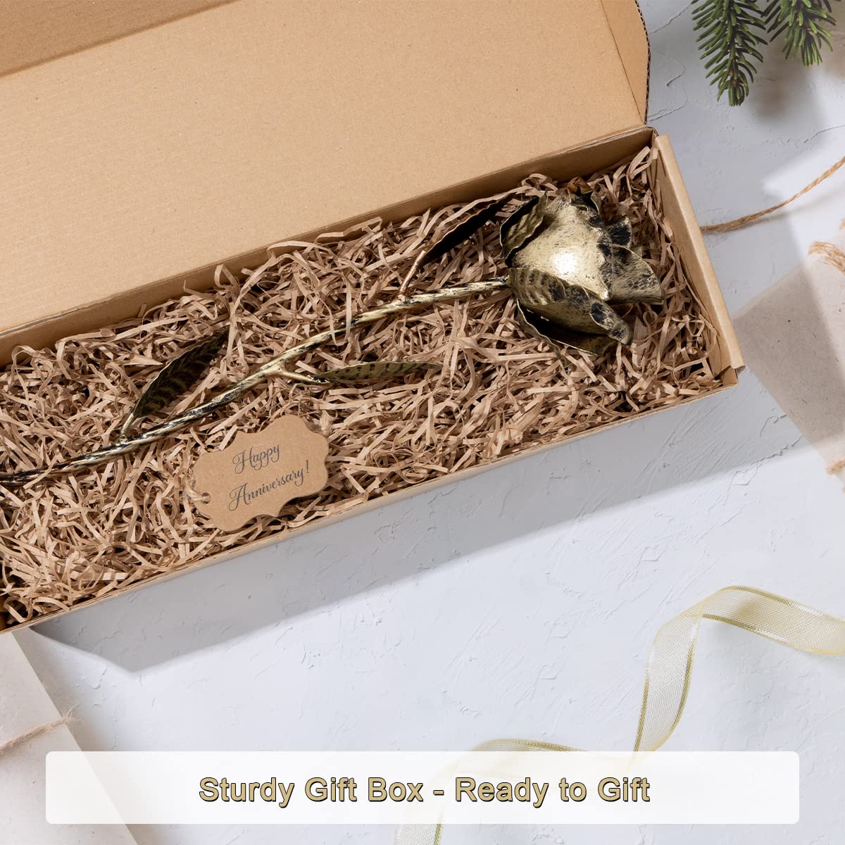 Beszone 8th anniversary gift for wife, elegant bronze rose.