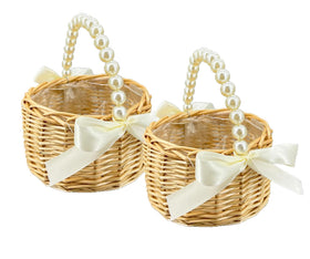 BETAULIFE wicker basket with pearl-handled design for floral petals.