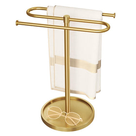 Bethom bathroom towel holder stand with a stable gold base on a bathroom counter