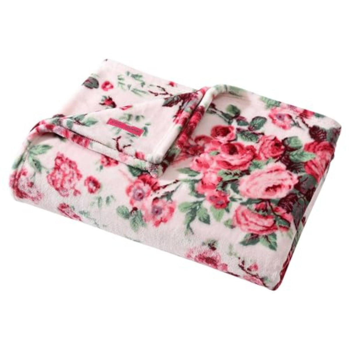 Betsey Johnson blanket vintage floral closeup shows cozy texture and vibrant color.