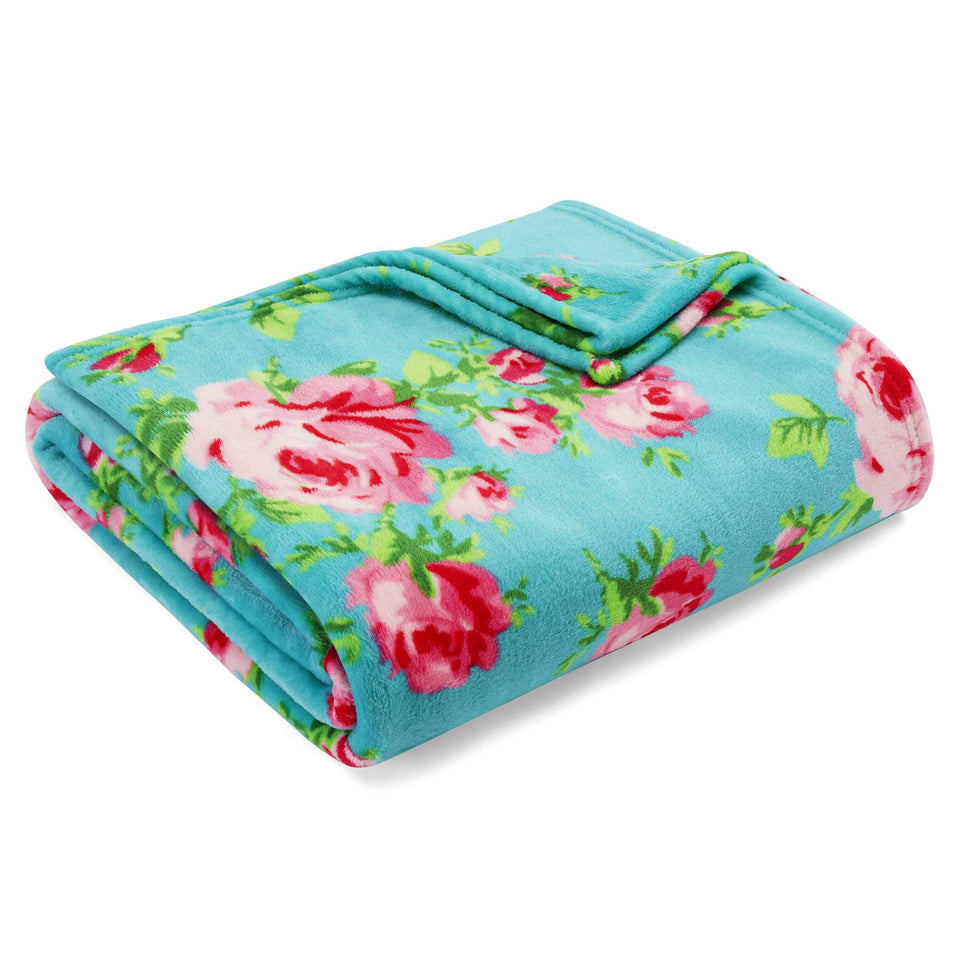 Betsey Johnson Bouquet Day Throw front view shows bold prints and cozy warmth for movie nights