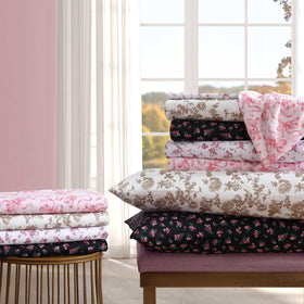 Betsey Johnson queen sheets close-up of soft microfiber texture for year-round comfort.