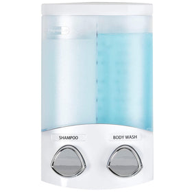 Better Living Euro Series two-chamber wall mount dispenser for organized shower storage.