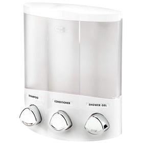 Better Living Euro Trio white corner mount maximizing niche space.