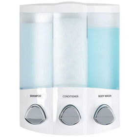 Better Living Euro Trio white front view, organized shower space.
