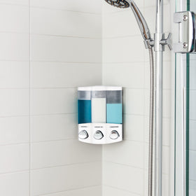 Better Living Euro Trio white dispenser during dispensing action for easy access.