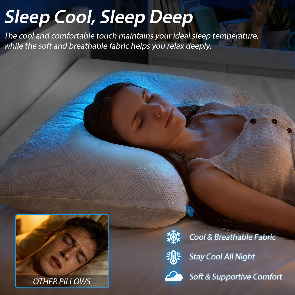BETU cooling king size pillow with cooling side and soft touch surface.