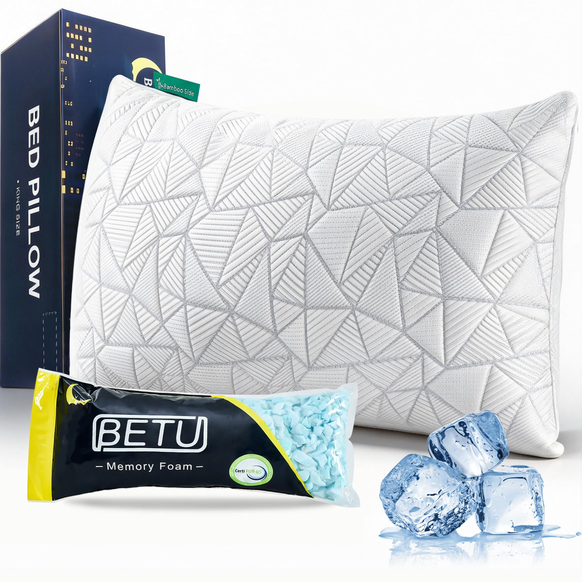 BETU Standard Pillow top view shows cooling design for a refreshing sleep
