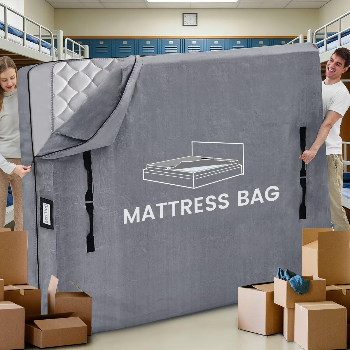 BETU twin XL mattress bag with eight handles for easier moves.