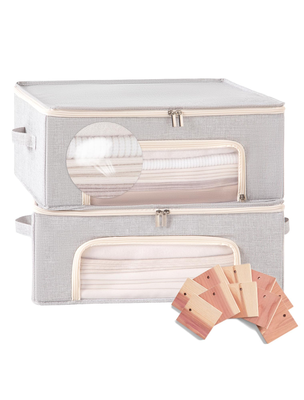 Beveetio cashmere storage bag with cedar blocks for long-term freshness.