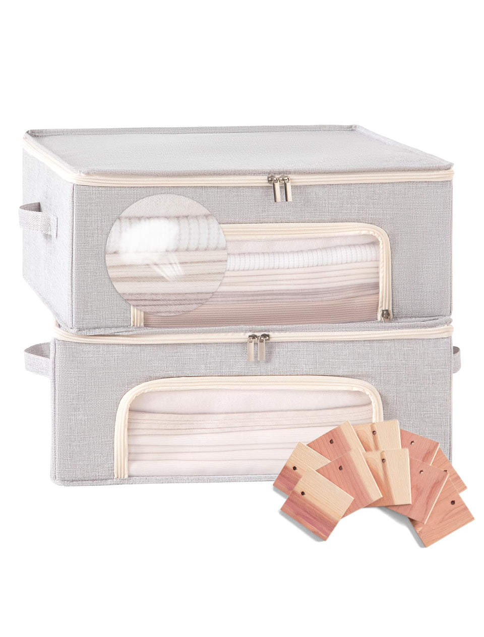Beveetio cashmere storage bag with cedar blocks for long-term freshness.