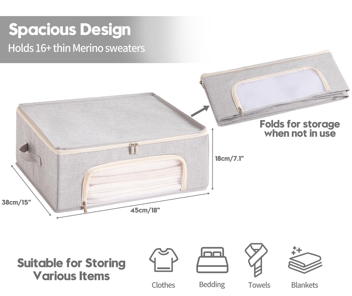 Beveetio foldable closet garment storage fits shelves and under-bed spaces.