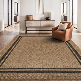 Beverly Rug Easy Jute Border Rug 5x7 in dining area for warm meals.