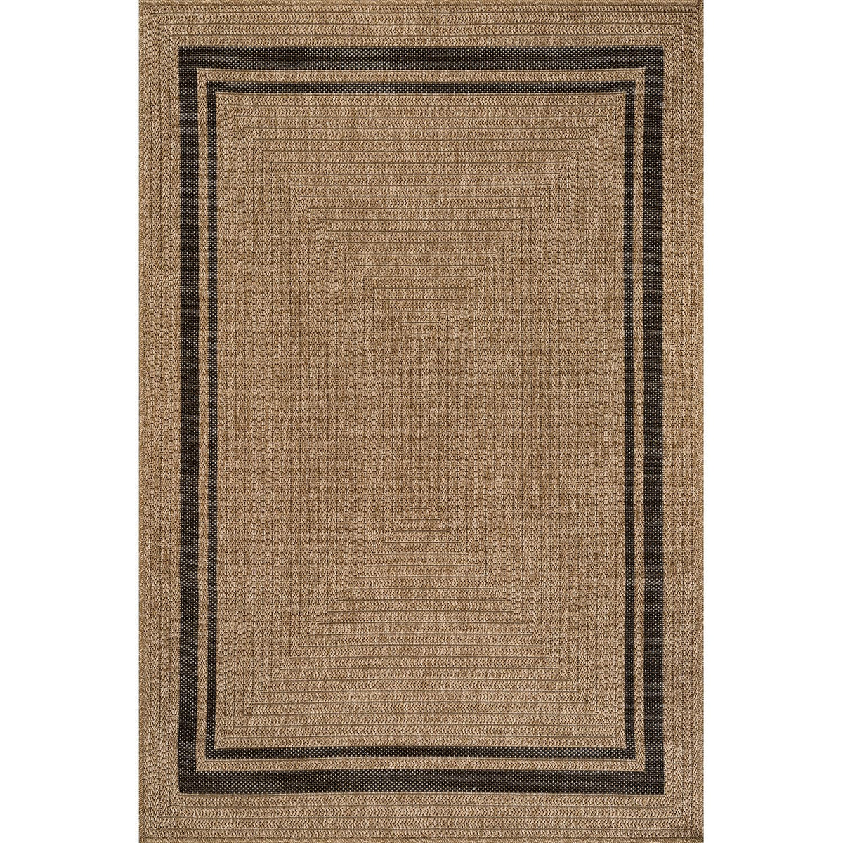 Beverly Rug Easy Jute Border Rug 5x7 side view highlighting durable indoor-outdoor design.