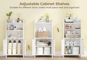 BEWISHOME cabinet with adjustable shelves adapts to different toiletries and towels.